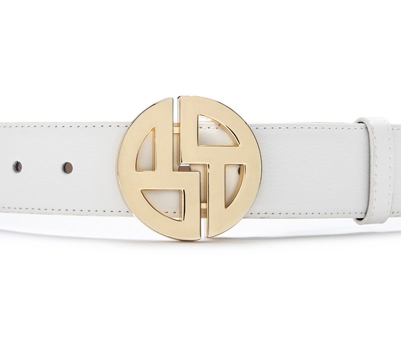 White with gold buckle